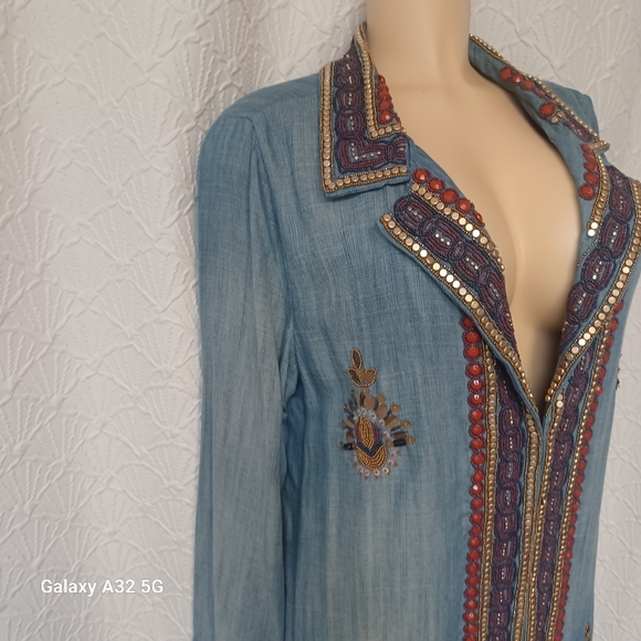 Soft Surroundings Women Size M  Light Blue Beaded Detail Fabric - Picture 7 of 17